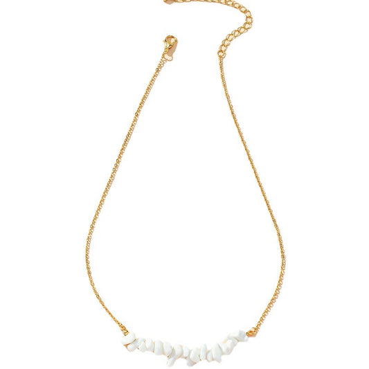Chic White Stone Necklace - Elegant Metal Neck Chain for Women