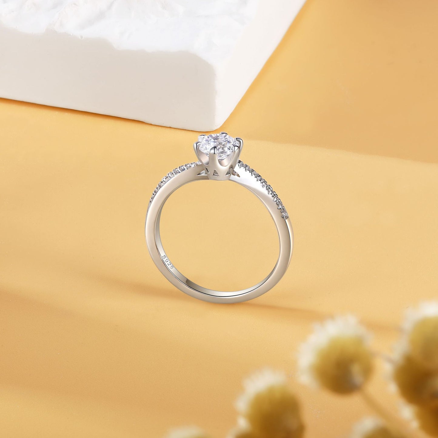 Cross-Border Silver Jewelry 925 Sterling Zircon Wedding Ring