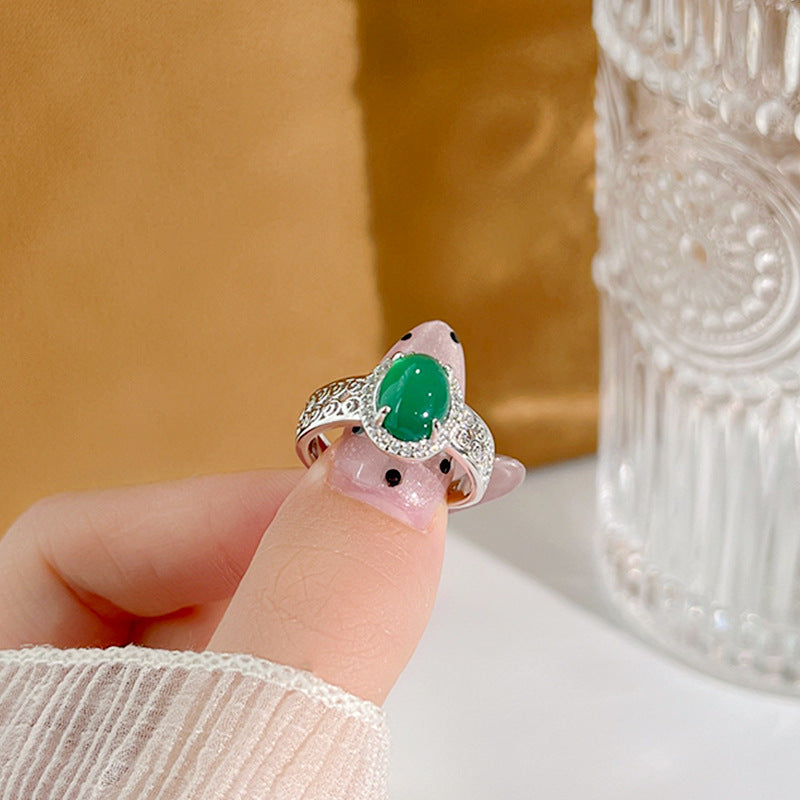 Planderful Everyday Genie – Elegant S925 Sterling Silver Green Chalcedony Ring