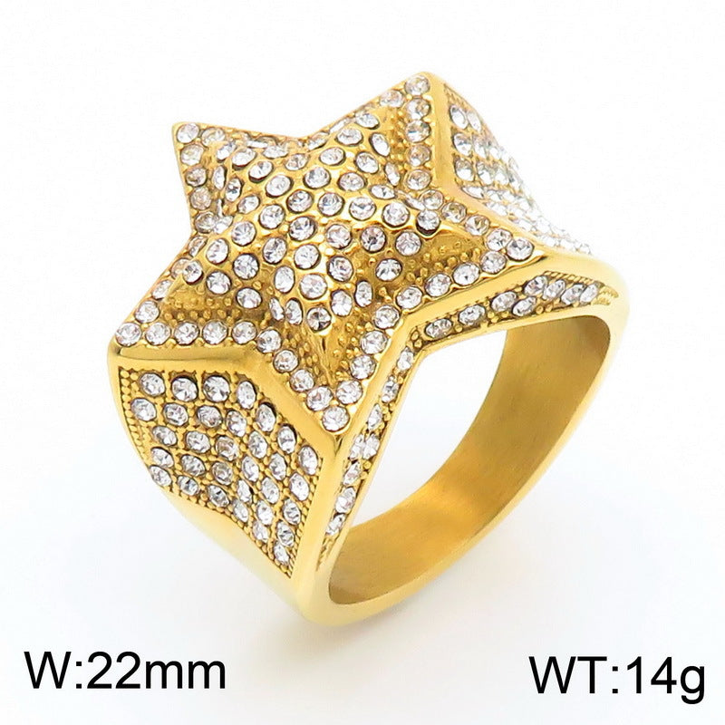 Planderful Titanium Steel Ring With Zircon Inlay Five Point Star Unisex Nightclub Trend
