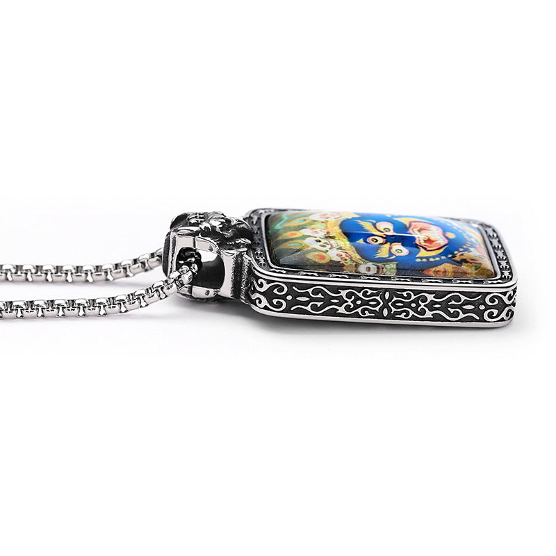 Steel Necklace – Vintage Ethnic Thangka Pendant