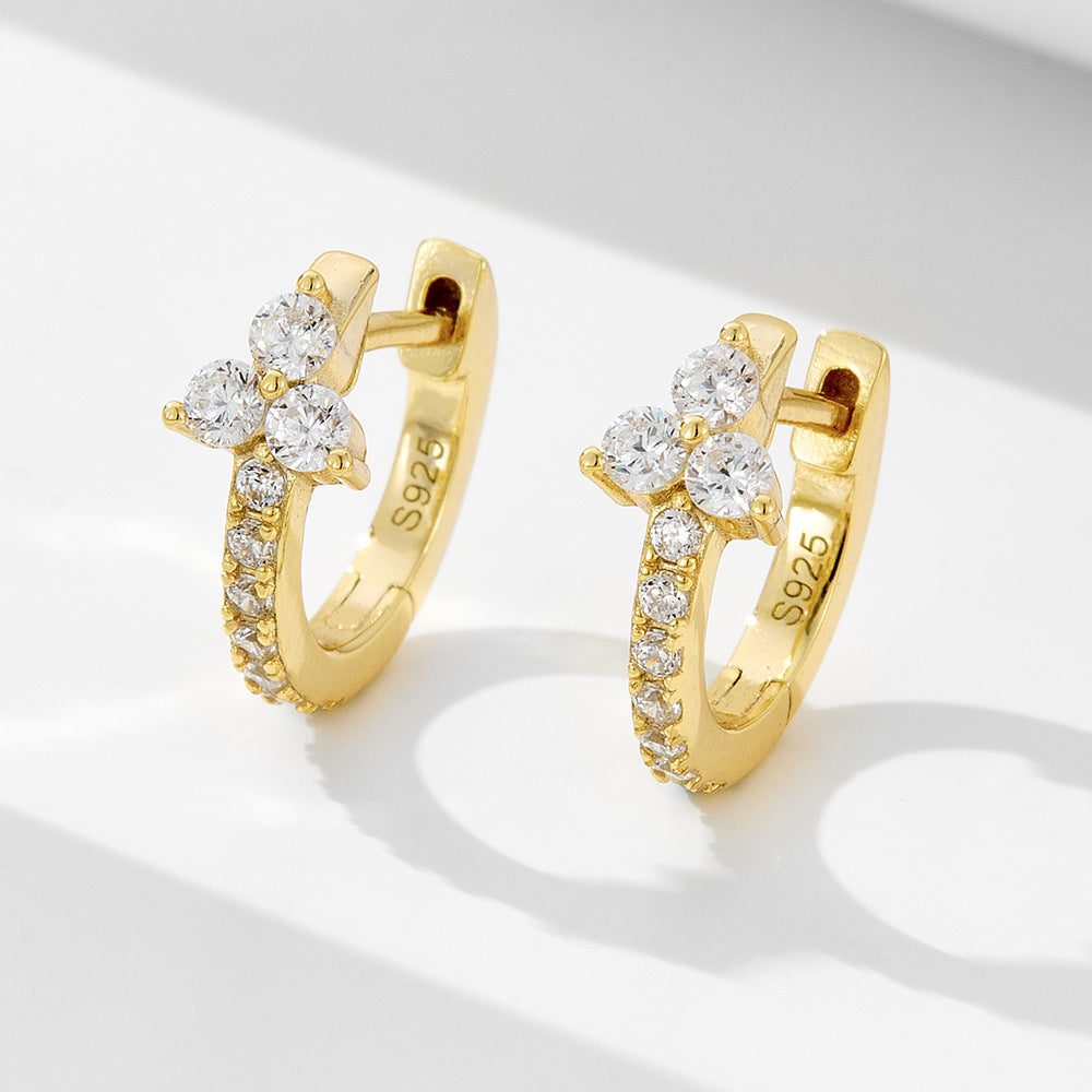 925 Sterling Silver Geometric Earrings, Ear Buckles, Wind Inlaid Zircon Exquisite Earrings,