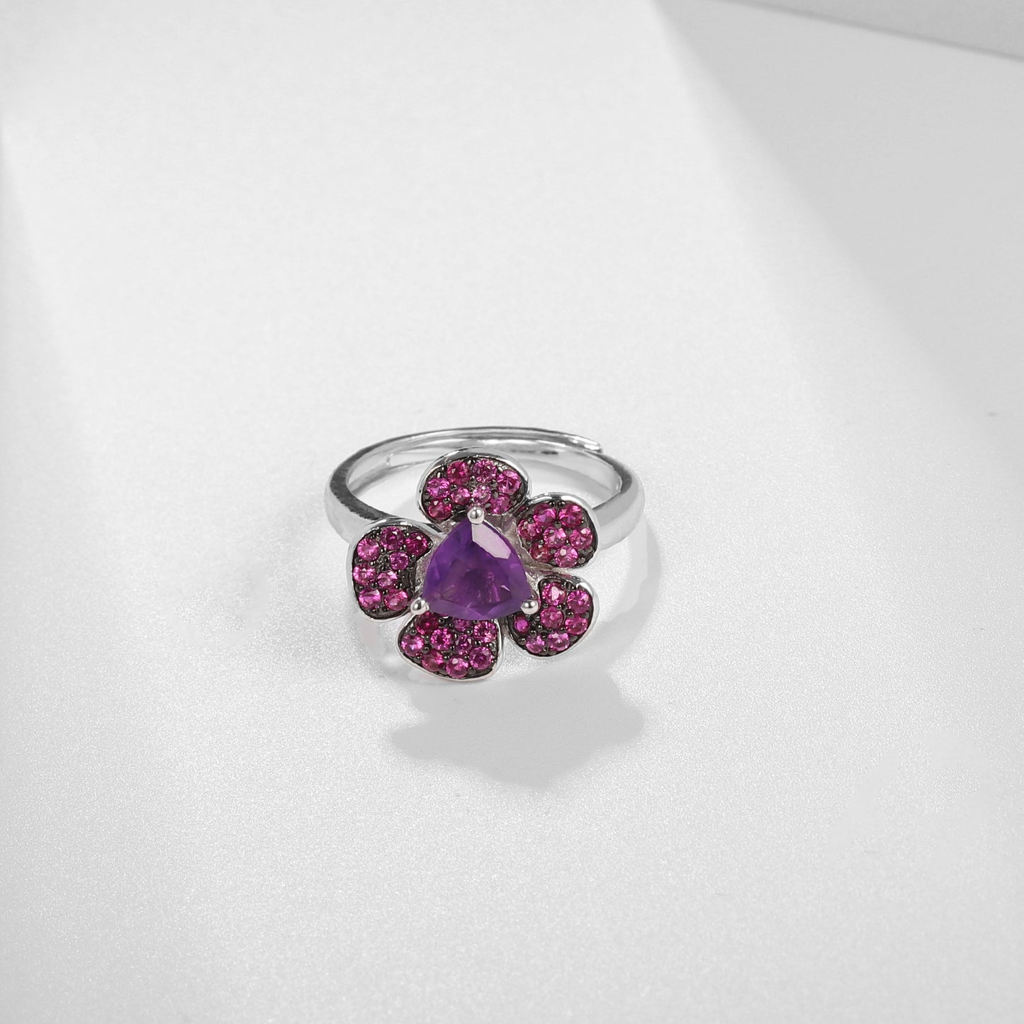 Flower Blossom Natural Gemstones Silver Ring