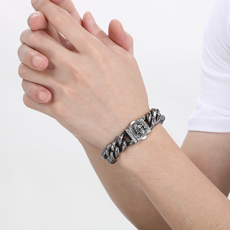 Planderful Dark Titanium Skull Bracelet Square Buckle Men