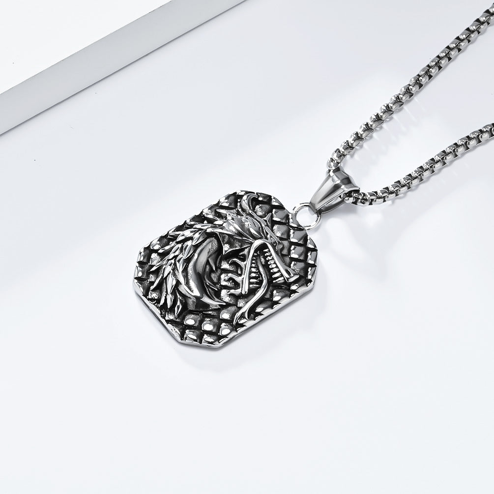 Planderful Stainless Steel Mens Necklace Bold Retro Square Pendant Durable Gift For Him