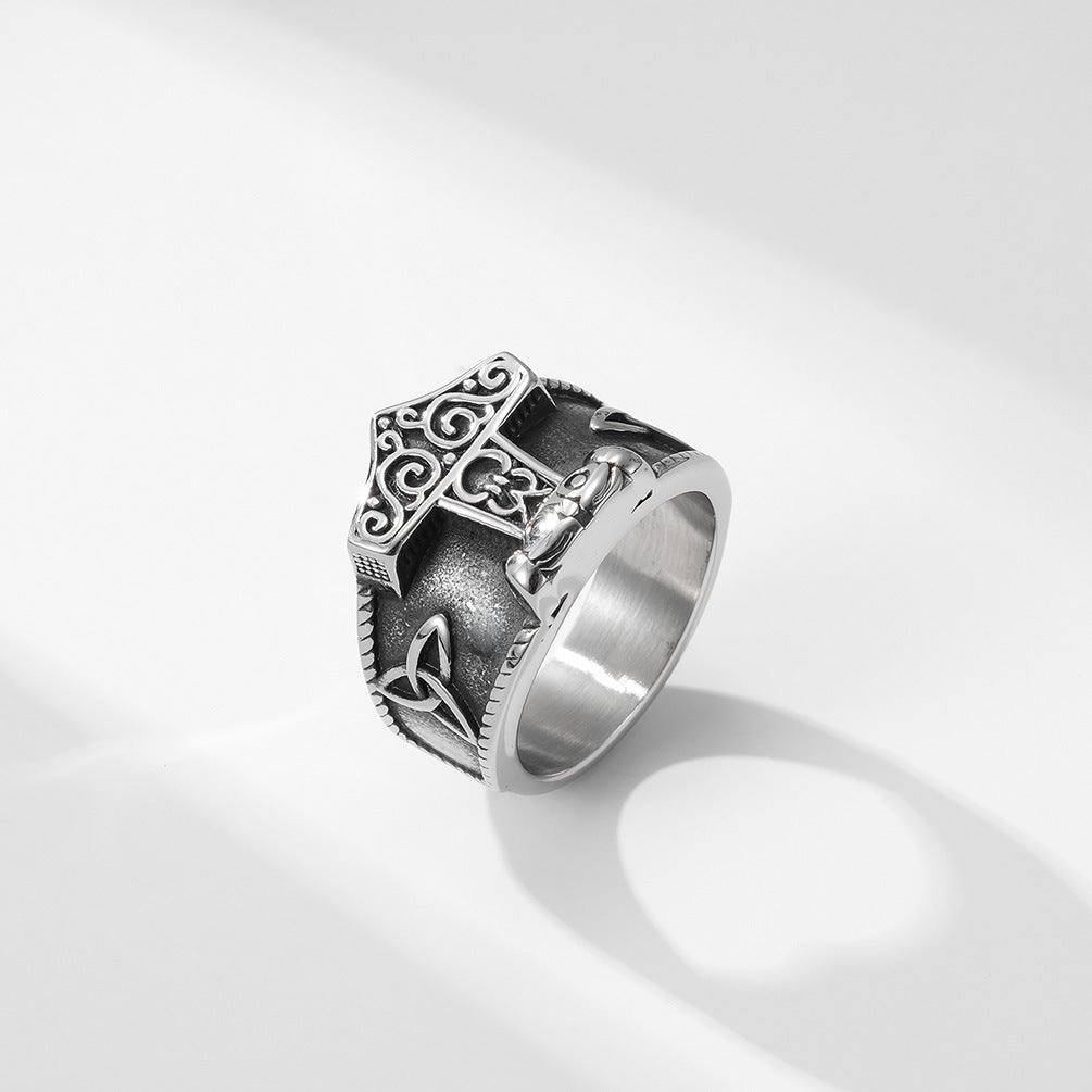 Planderful Titanium Steel Ring For Men Nordic Viking Quake Pirate Anchor Design Durable Everyday Jewelry