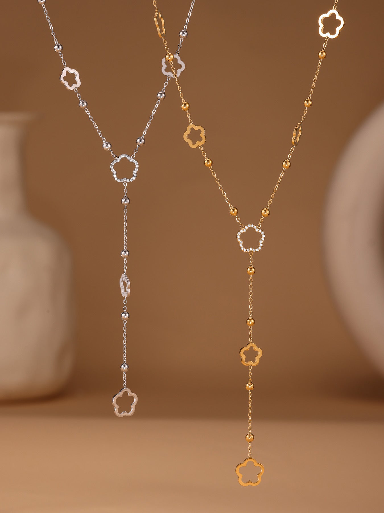 Planderful Women Stainless Steel Tassel Zircon Necklace