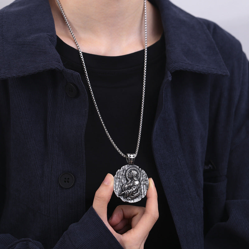 Steel Necklace – Vintage Retro Portrait Pendant