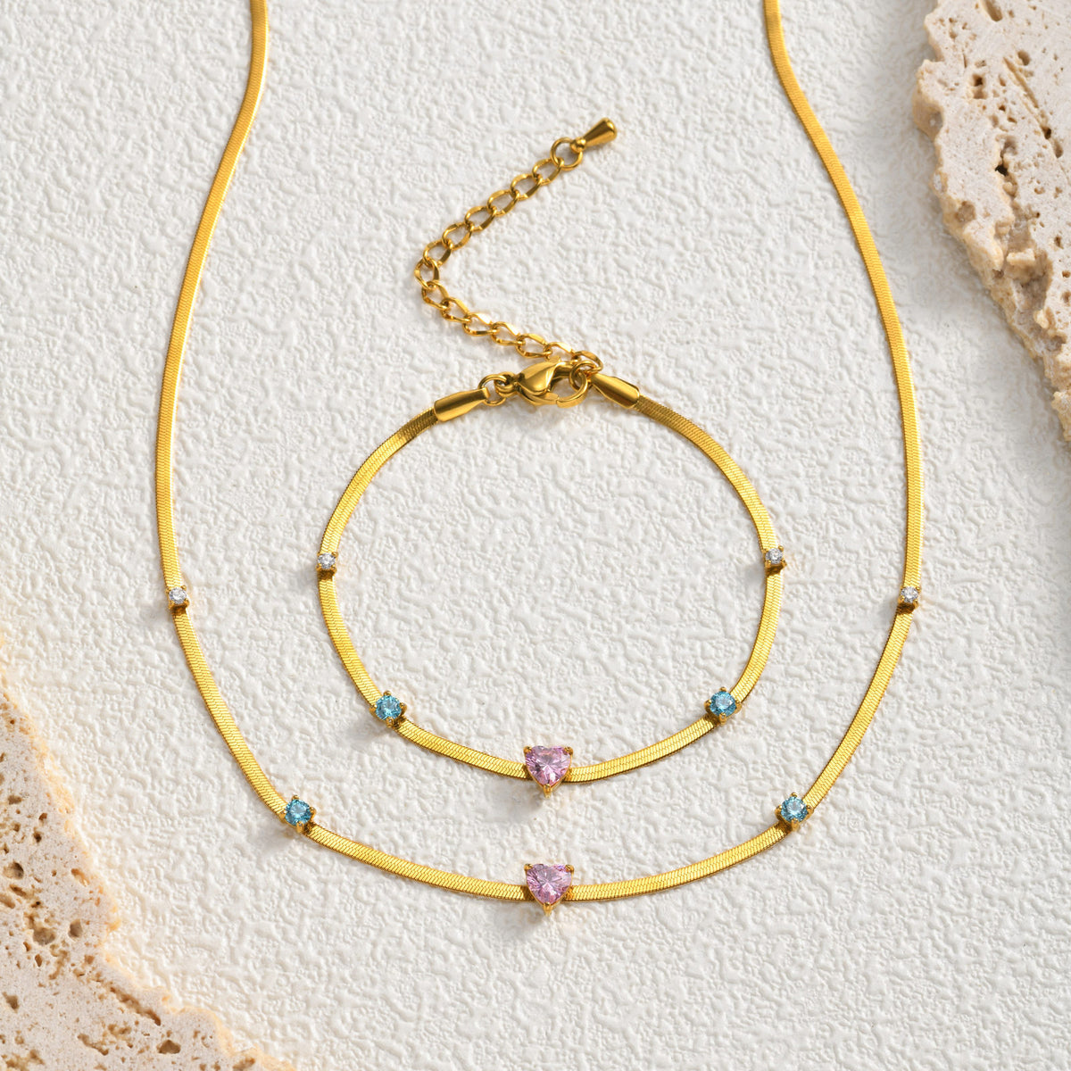 Single-Layer Clavicle Chain Stainless Steel Colored Zircon Blade Chain Women's Daily Wear Necklace