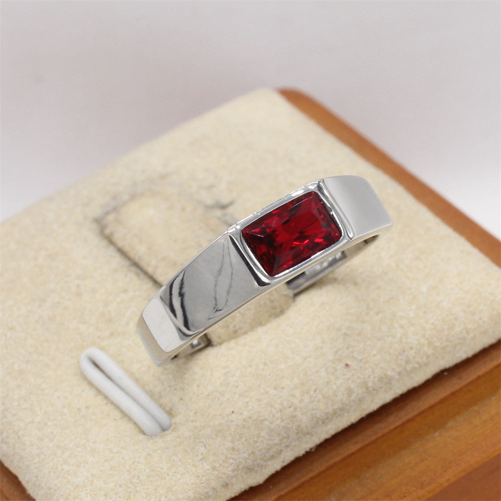 Planderful Jewelry Steel Ring With Rectangular Stone