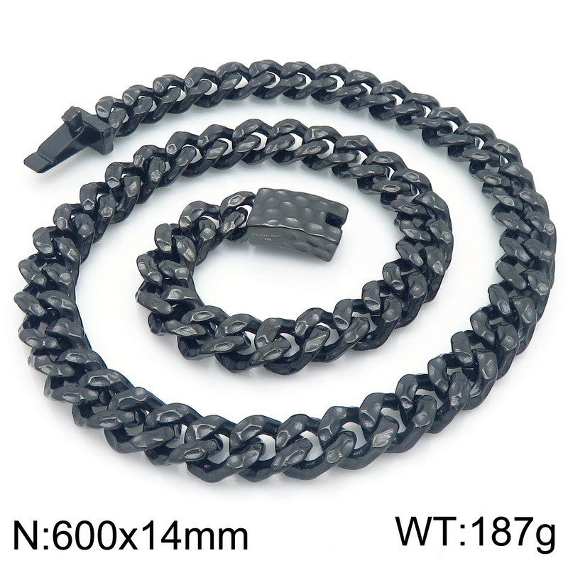 Planderful Hammered Cuban Chain Necklace Stainless Men