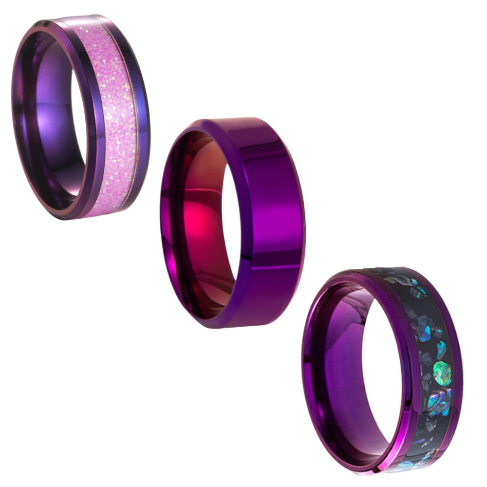 Planderful PurpleRed Titanium Steel Couple Ring Three Piece