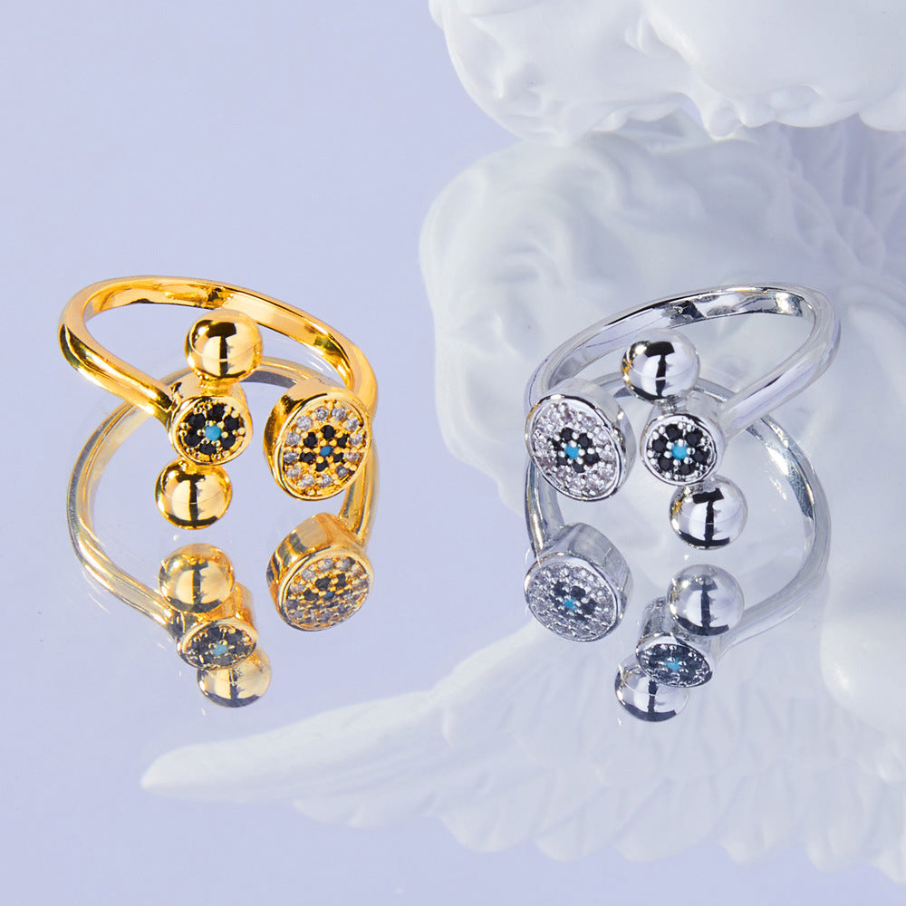 Golden Open Ring with Geometric Zircon Detail