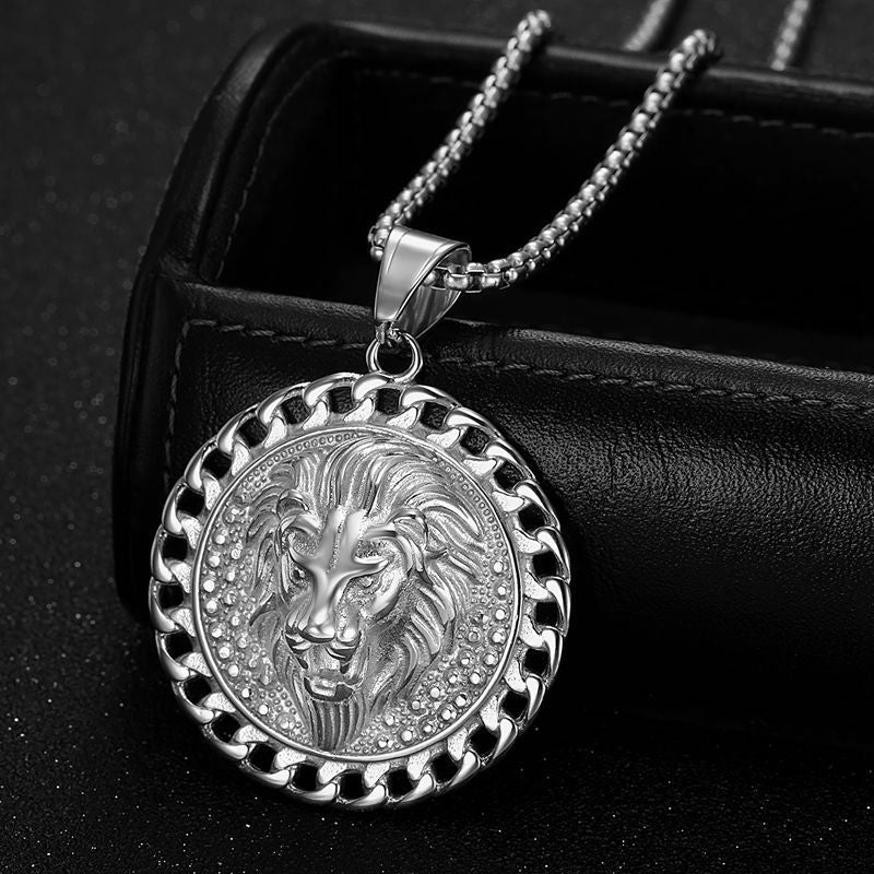 Planderful Cuban Chain Necklace Lion Head Pendant Stainless Steel For Hip Hop Fans Durable Streetwear Accessory