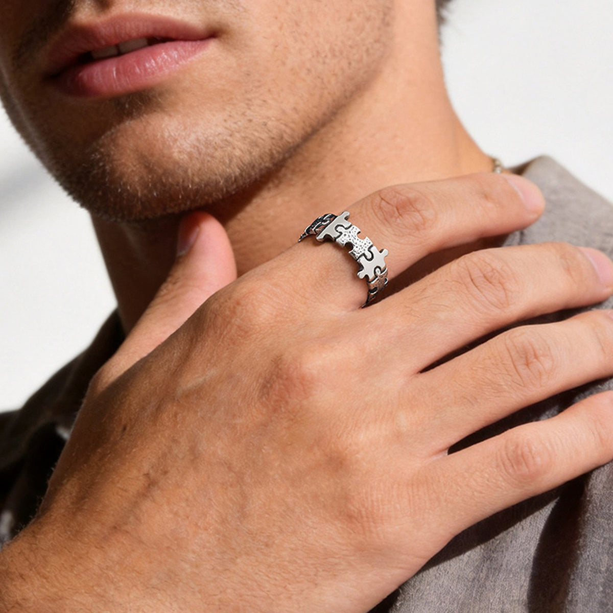 Pieces Puzzle Stainless Steel Puzzle Punk Individual Cold Wind Ring