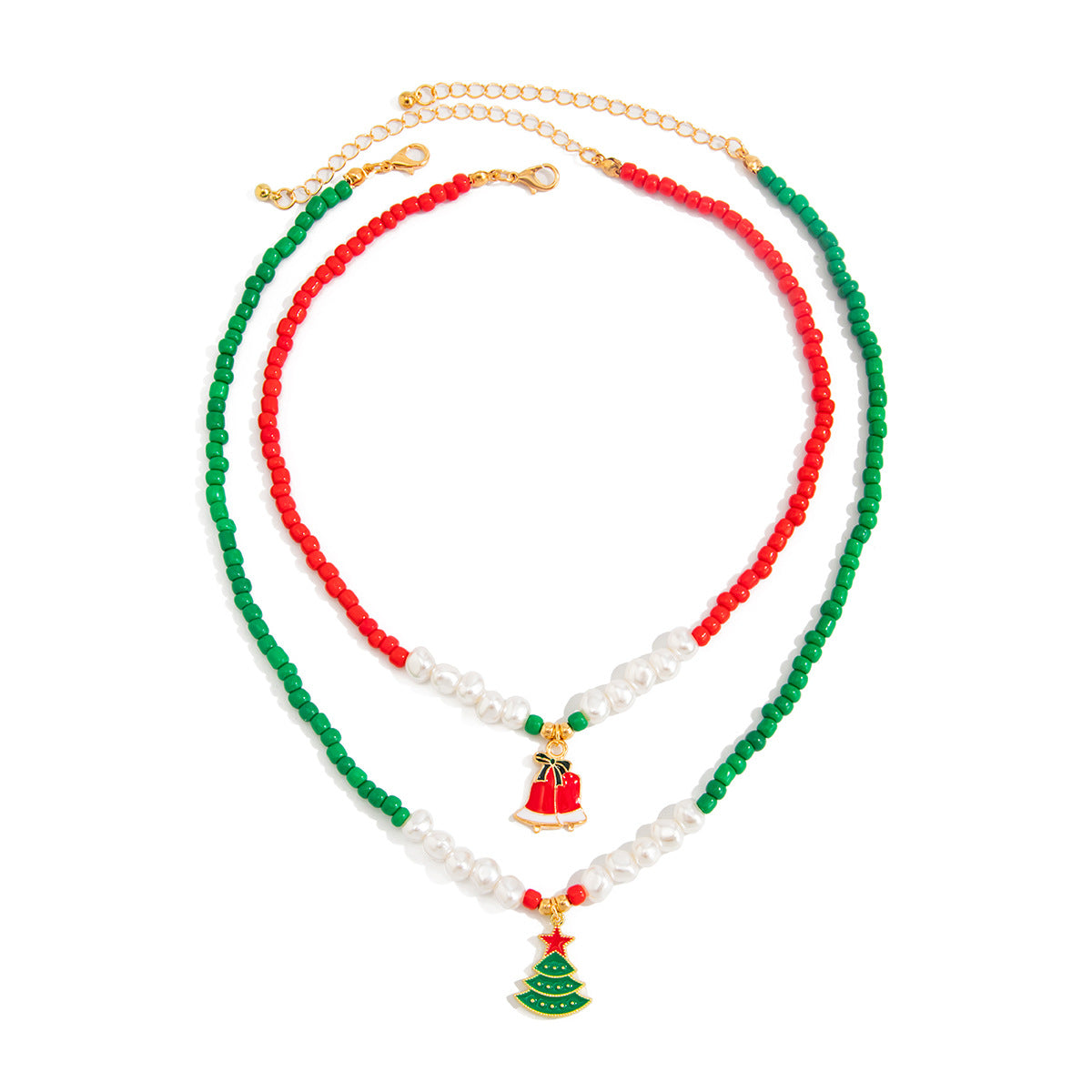 Christmas Santa & Elk Pearl-Style Necklace