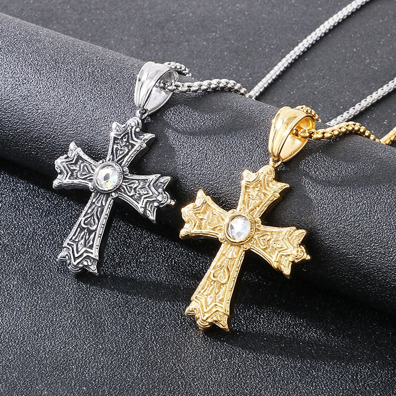 Planderful Mens Zircon Cross Pendant Personalized Necklace