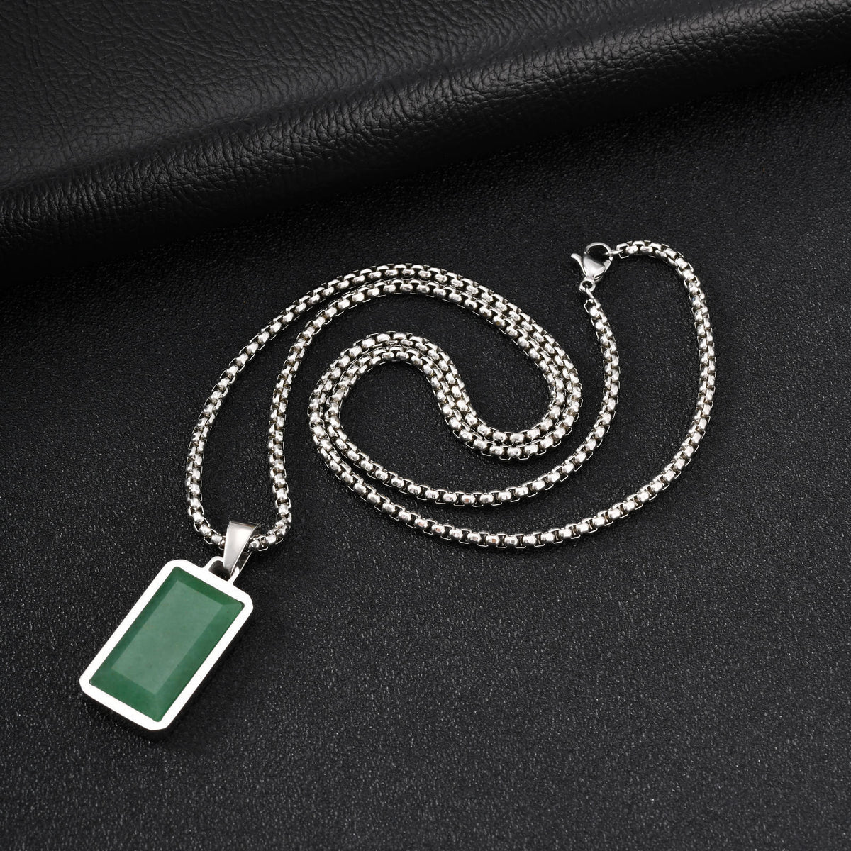 Green Aventurine Stainless Steel Pendant for Men