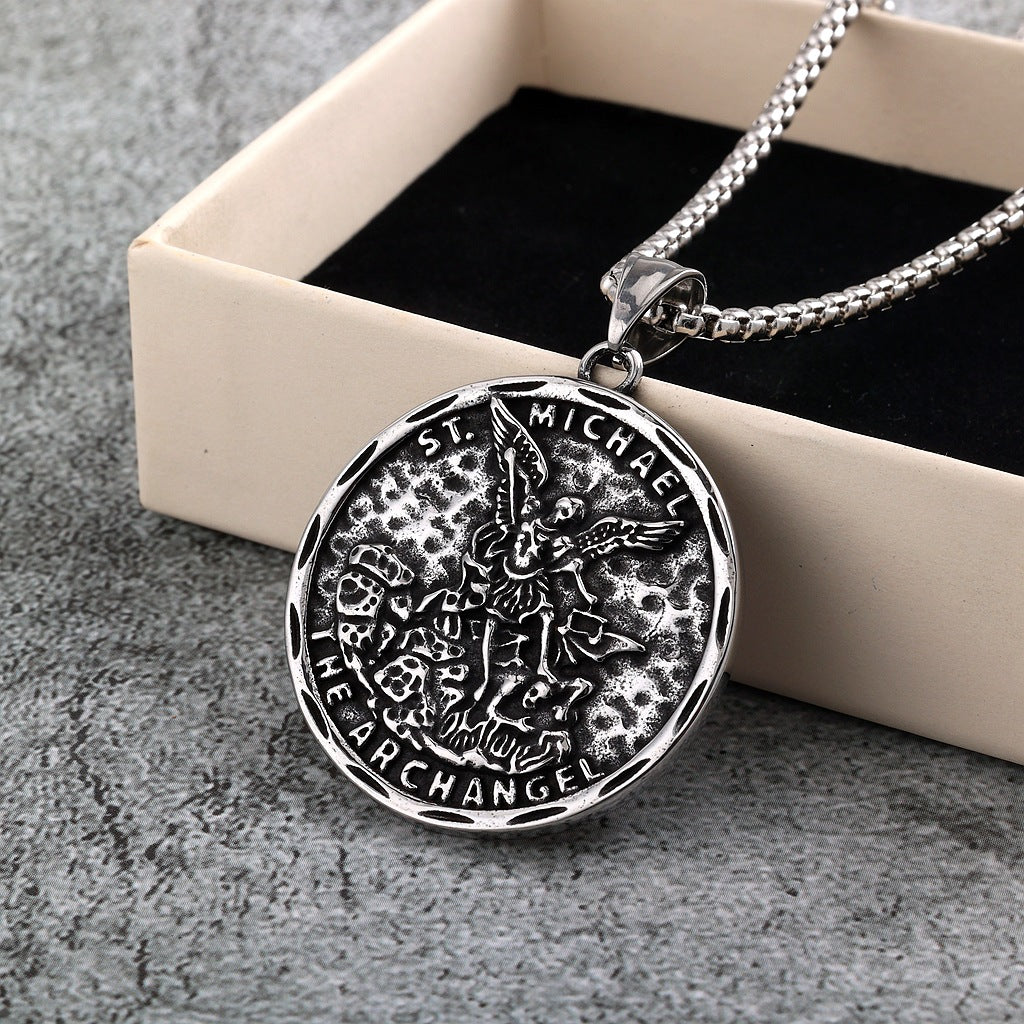 Vintage Angel Stainless Steel Men's Pendant Necklace