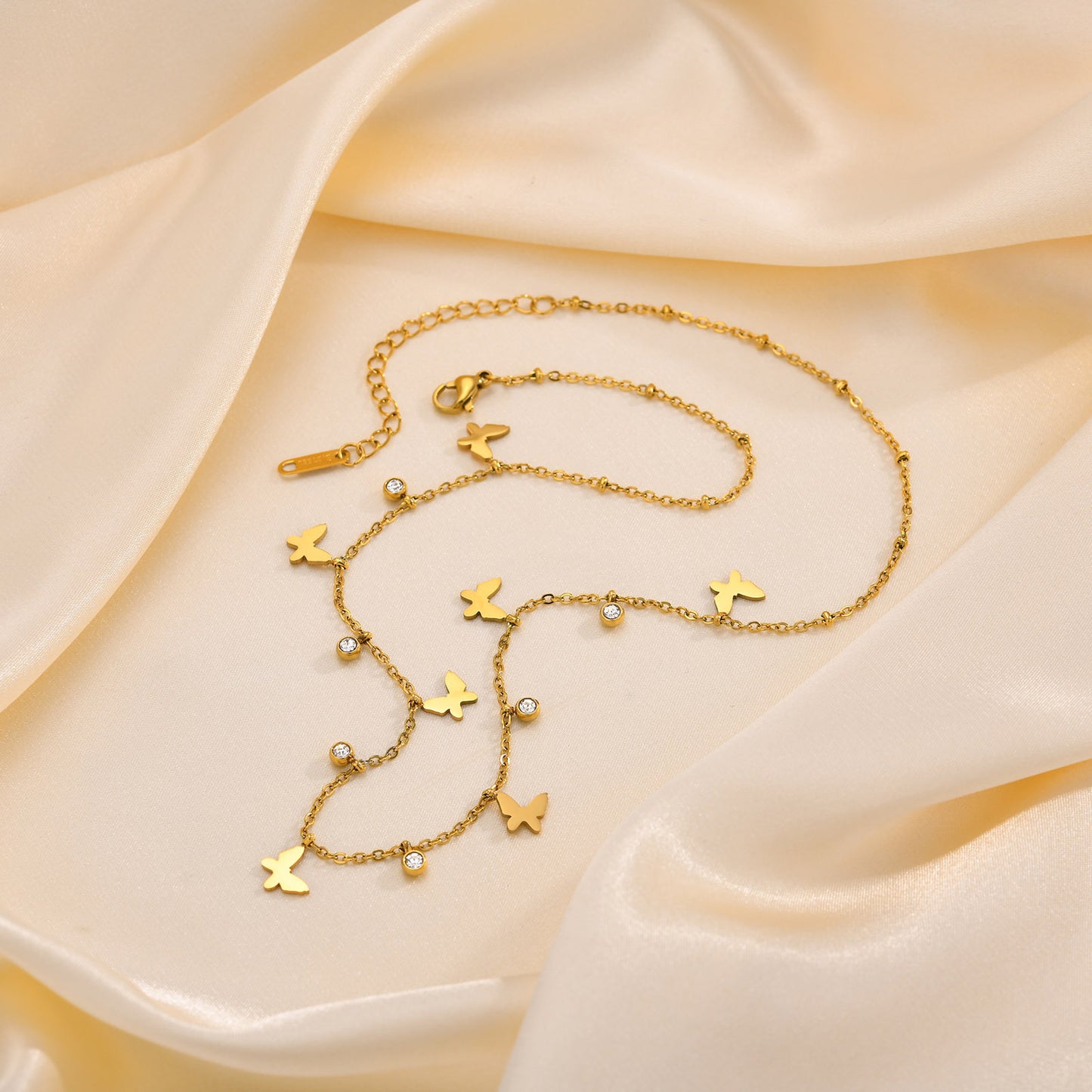 Stainless Steel Bead Chain Butterfly Star Zircon Necklace 18K Gold Wholesale
