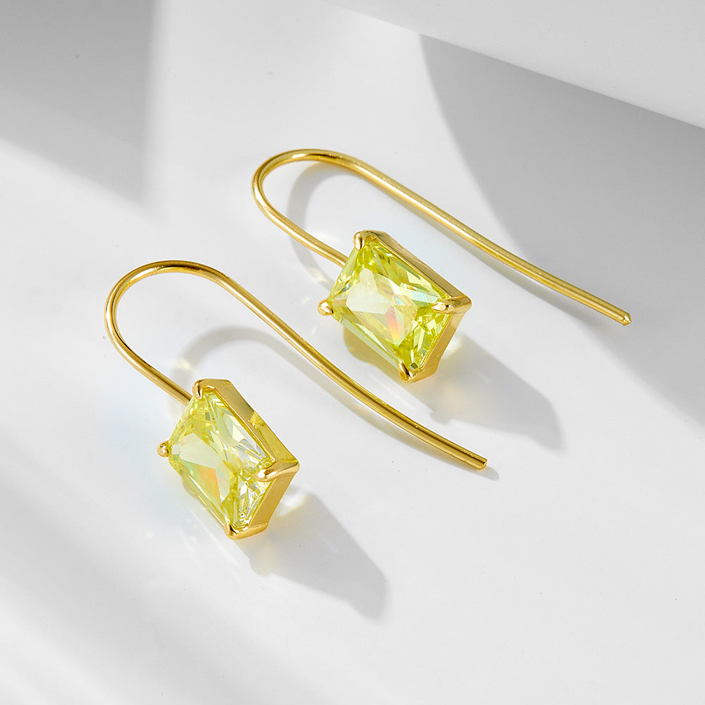 S925 Silver Colored Square Zircon Earrings, High-End Classic Earrings.