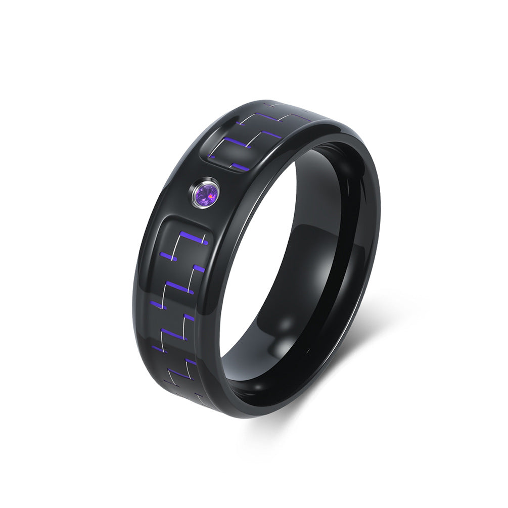 Stainless Steel Zircon Carbon Fiber Ring Men's