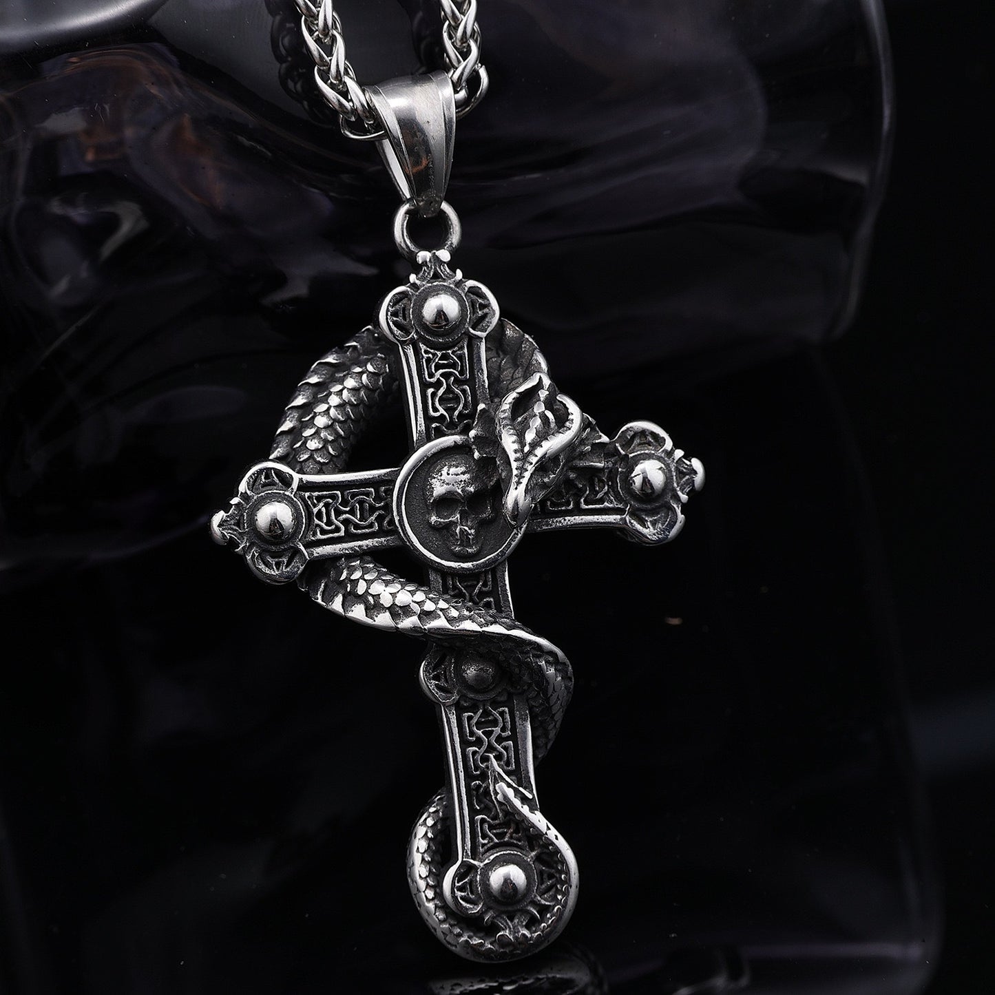 Planderful Stainless Steel Pendant Necklace Skull Dragon Cross For Men Retro Gothic Style