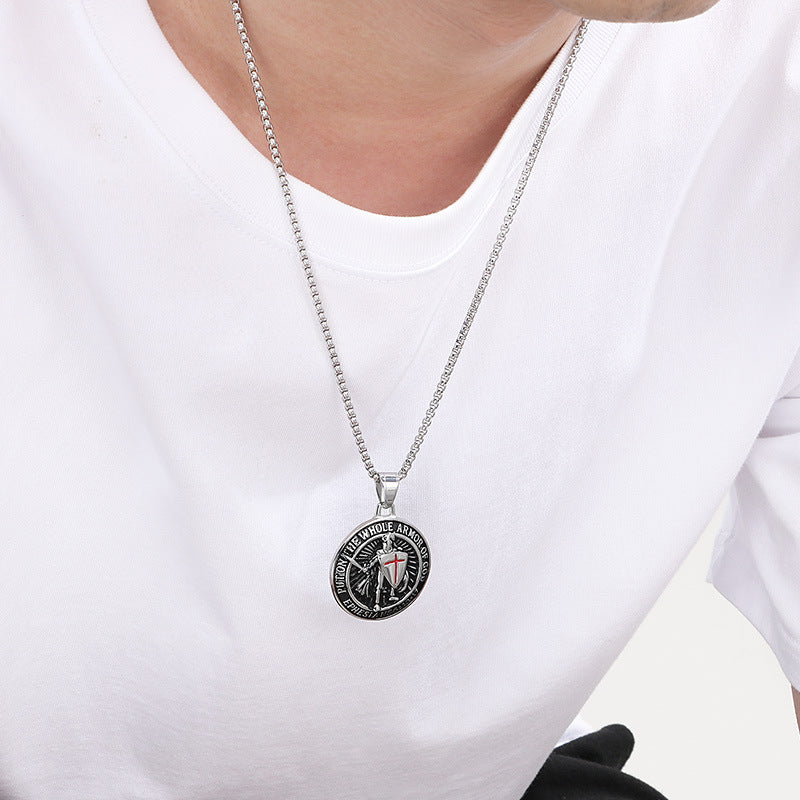 Templar Cross Shield Pendant Red For Men Titanium Planderful