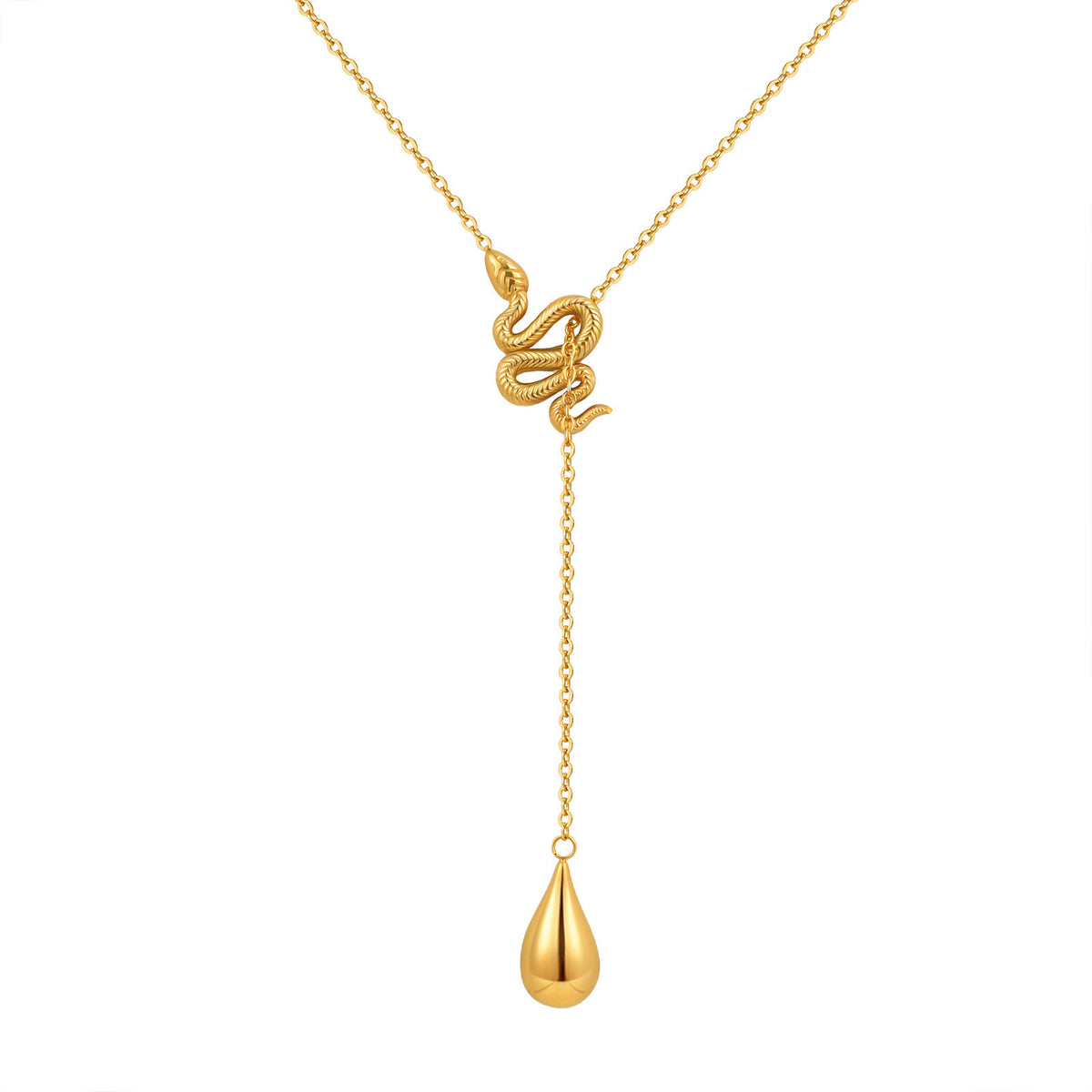 Ladies – Stainless Steel Gold Plated Snake Drop Y Necklace
