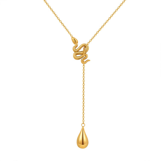 Ladies – Stainless Steel Gold Plated Snake Drop Y Necklace