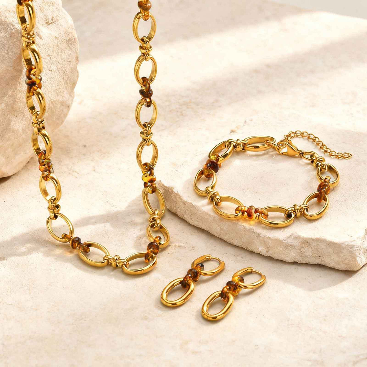 Gold Oval-Link Jewelry — Necklace, Bracelet or Earrings