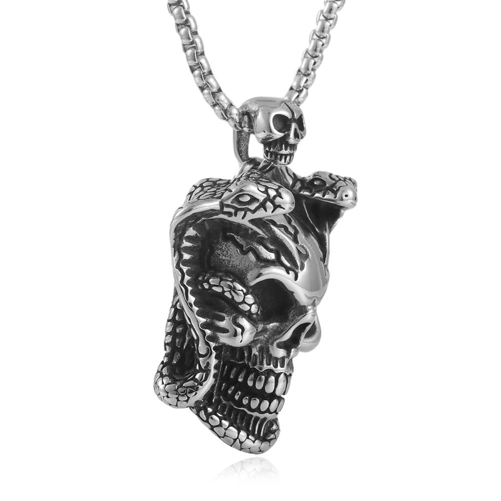 European And American Stainless Steel Skull Pendant Cobra Necklace