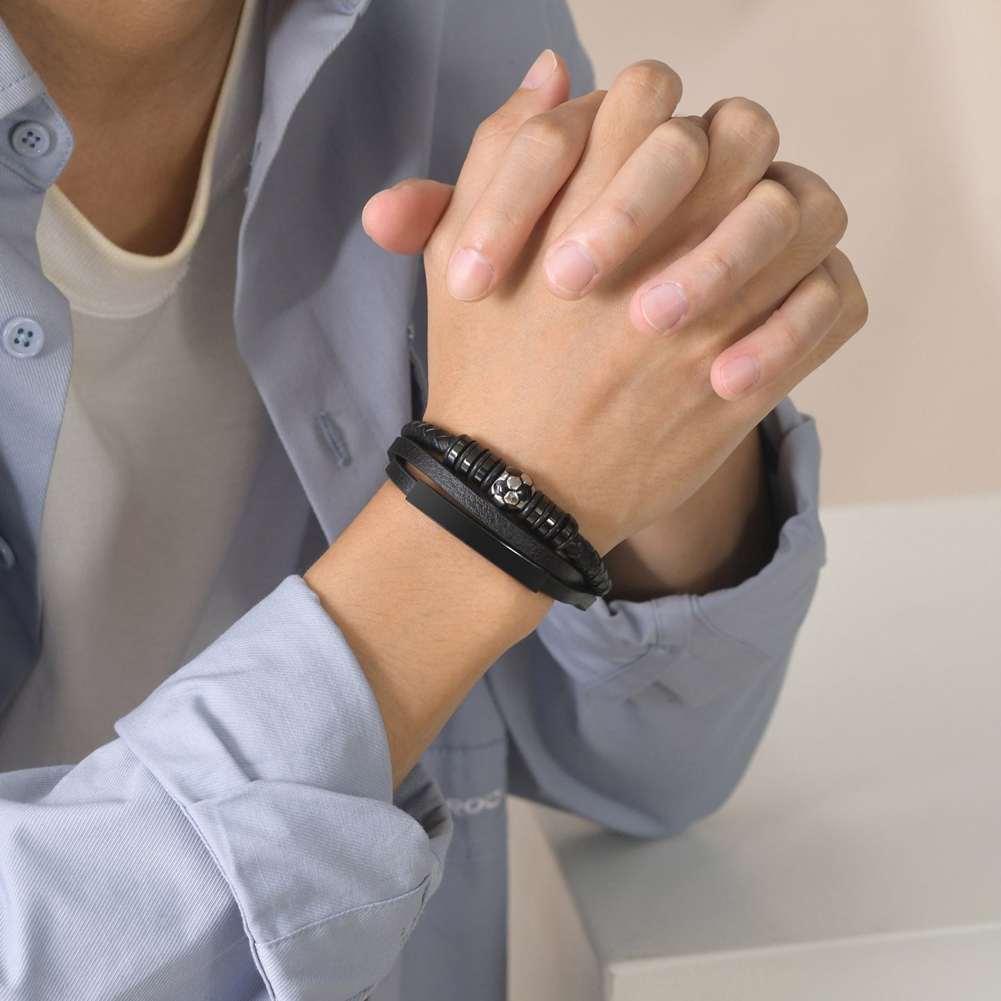 Stainless Steel Curved Baseball Football Bracelet for Men