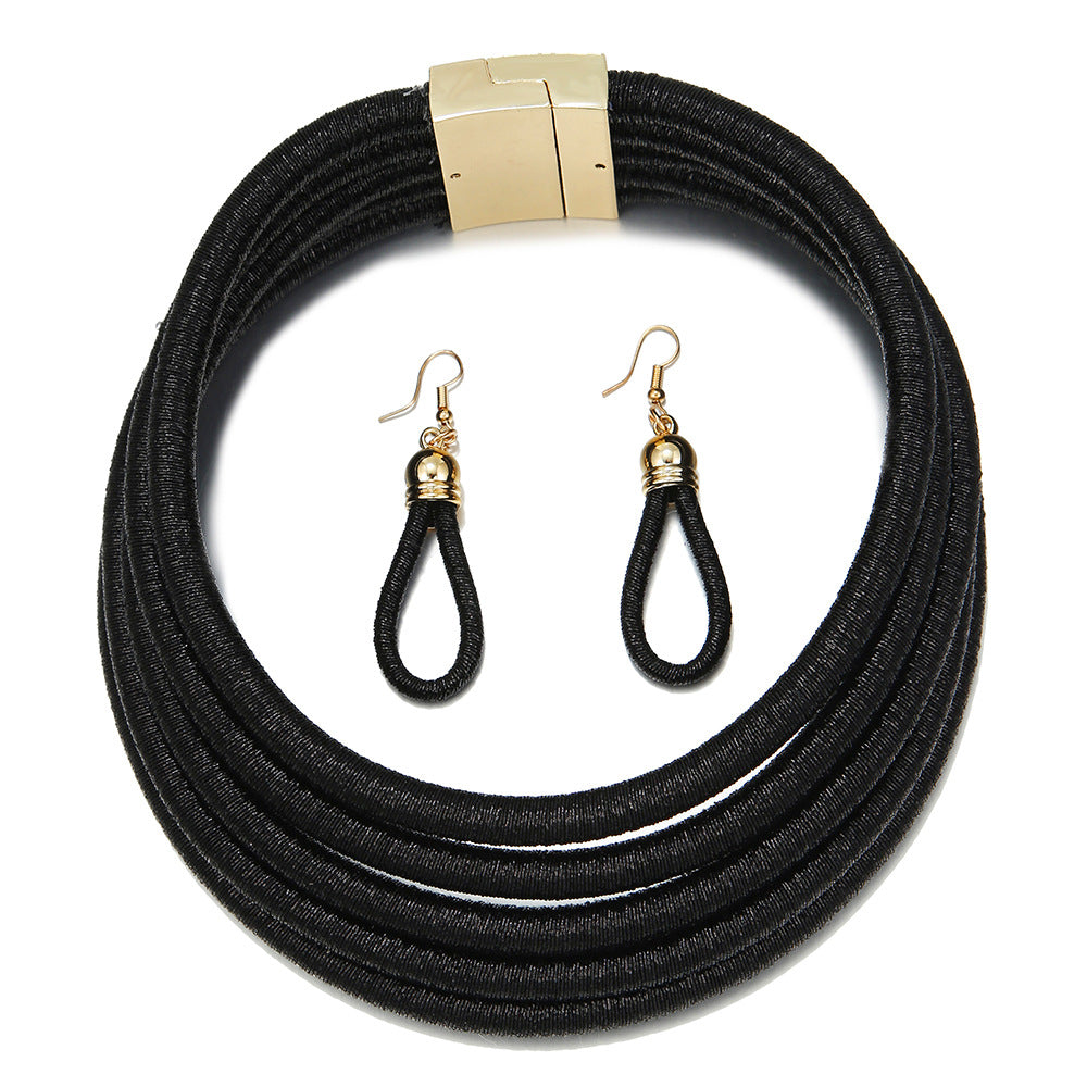 European and American Style Multi-layer Braided Black Necklace Set with Cross-border Choker - Elegant Jewelry Set