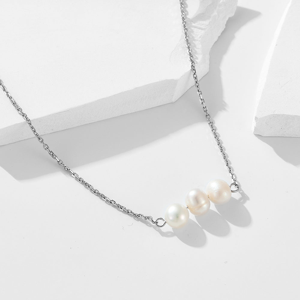 Natural Freshwater Pearl Necklace 925 Sterling Silver Sense