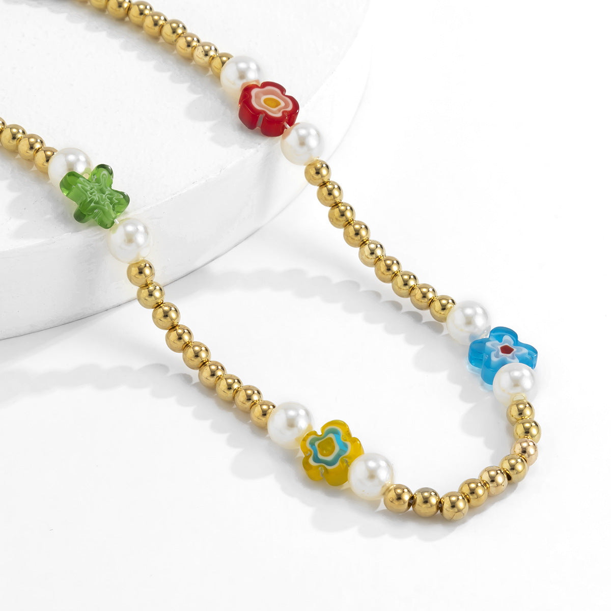Planderful Glass Flower Necklace For Women Colorful Vacation Style Beaded Creative Clavicle Chain Statement