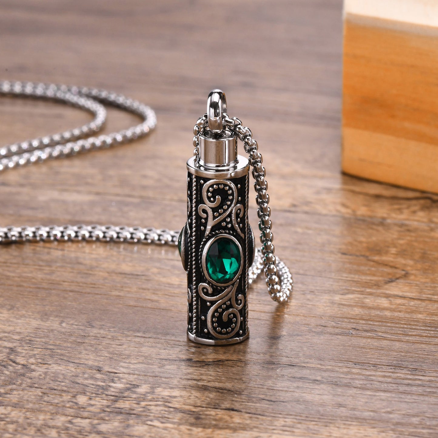 Stainless Steel Acrylic Birthstone Urn Pendant Necklace for Men
