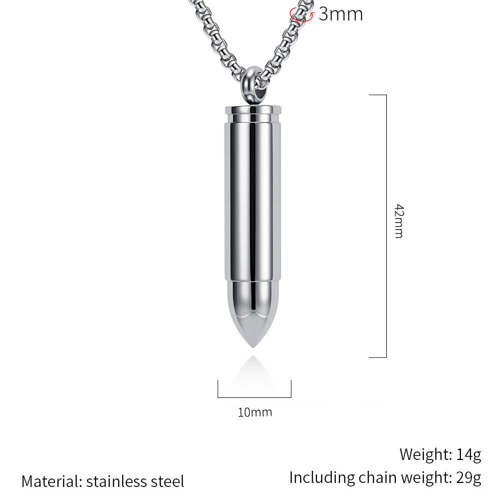 Planderful Bullet Pendant Storage Necklace Titanium Steel For Men And Women Hip Hop Streetwear Jewelry