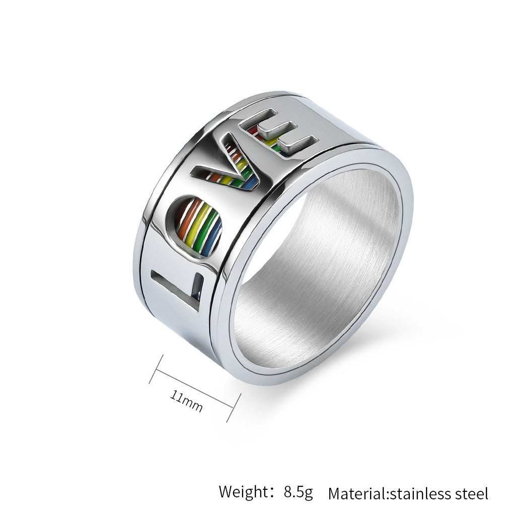 Rotating Rainbow Flag Ring Planderful For Men Stainless Steel Large Size Personalized Jewelry
