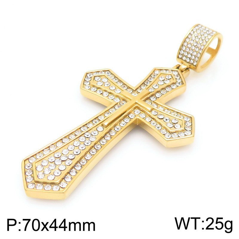 Bear Paw Pendant, Hip-Hop Three-Dimensional Double-Layer Cross Inlaid With Zircon Pendant, Titanium Steel Necklace