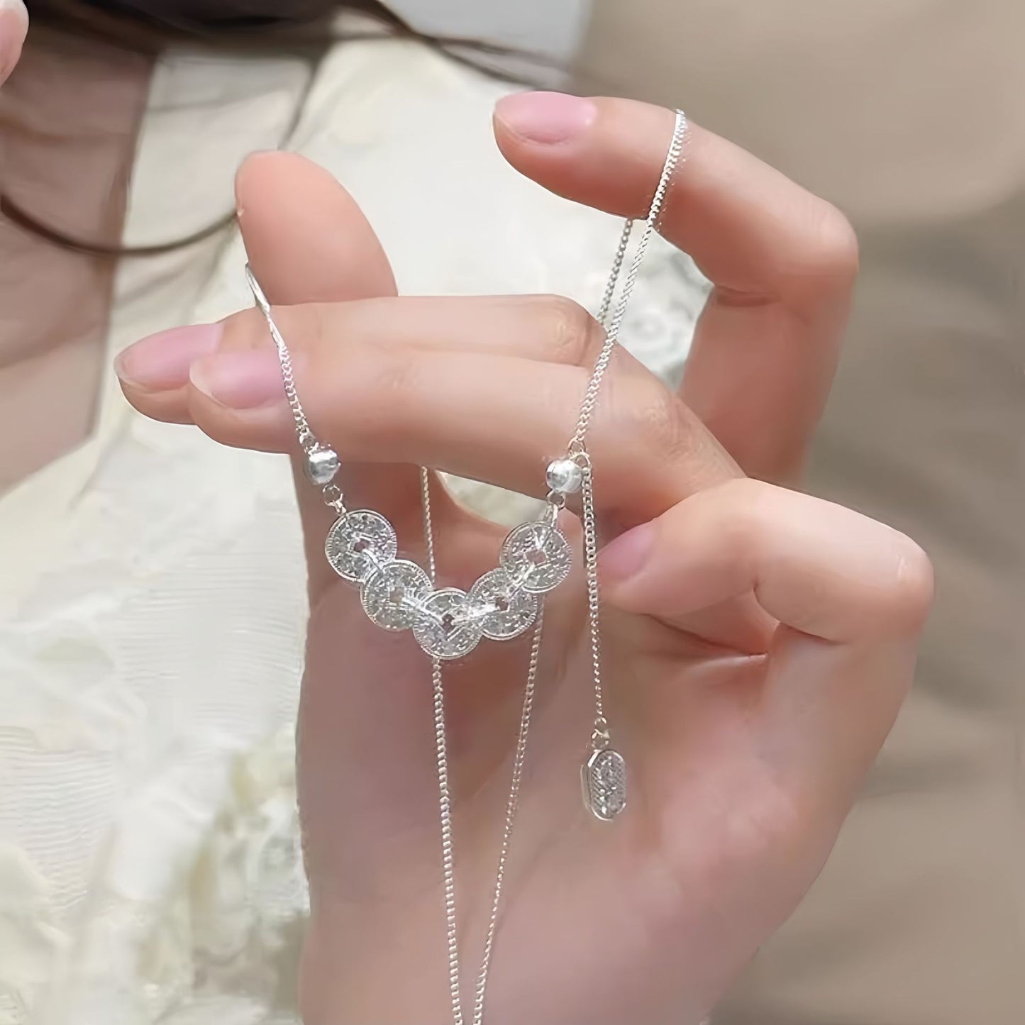 Planderful Sterling Silver Five Emperors Money Necklace For Women 925 Chain Jewelry Elegant Chinese Style