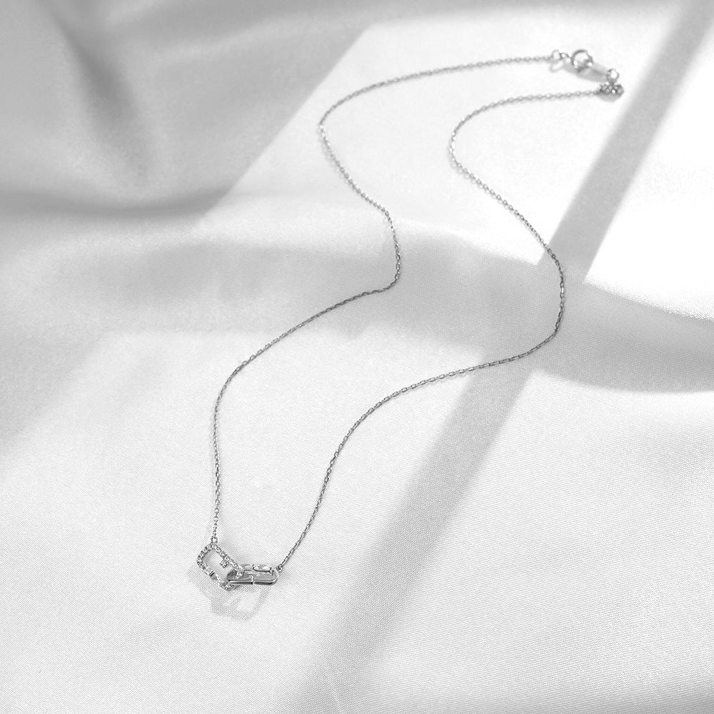 S925 Sterling Silver Necklace Women's Double Ring Buckle Design