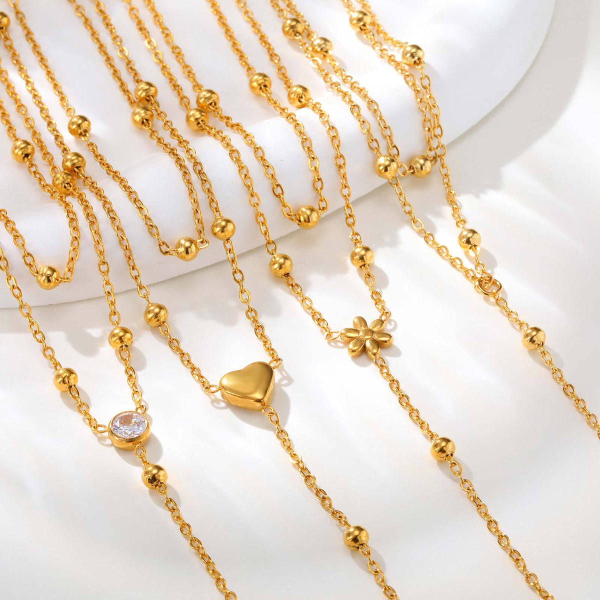 Bead Chain Tassel Double-Layer Stainless Steel Necklace Unisex