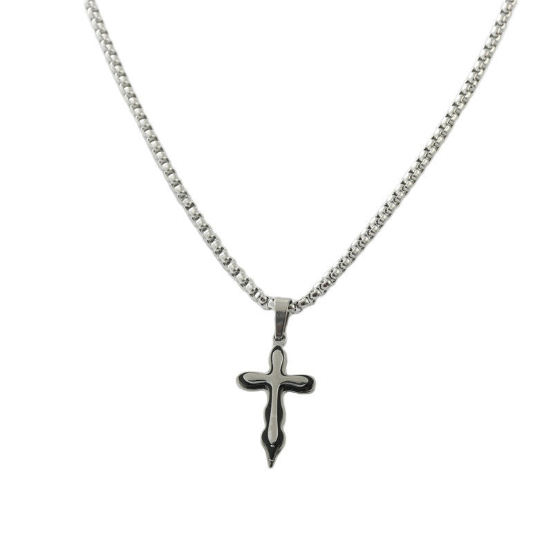 Stylish Titanium Steel Cross Pendant Necklace for Men - Personalized Retro Design