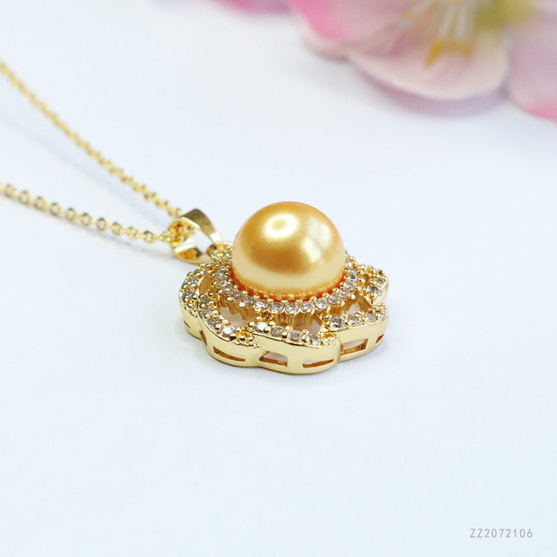 Champagne Shell Pearl Seven-Petal Pendant — No Chain