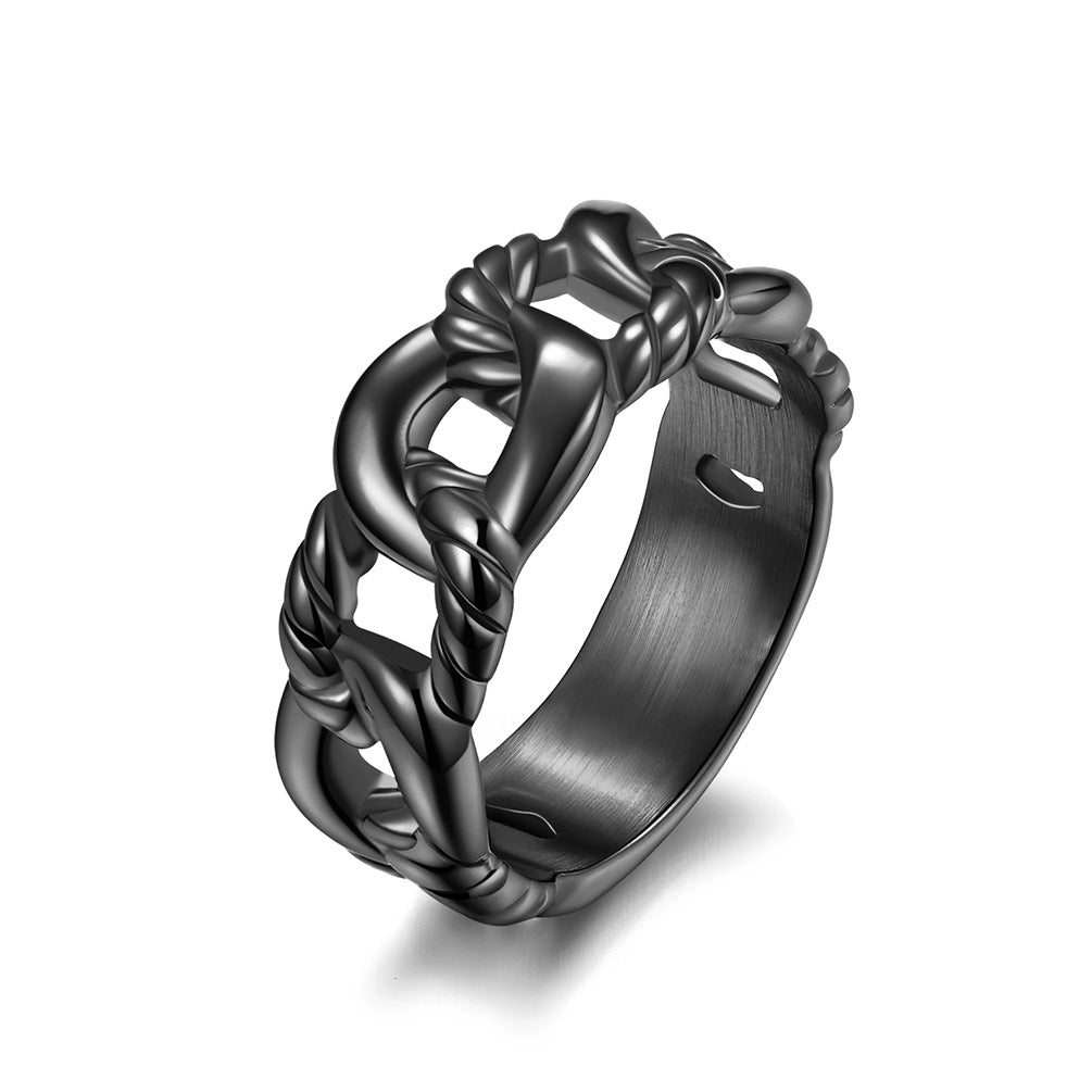 European And American Hip-Hop Wind Titanium Steel Cuban Chain Ring for Men
