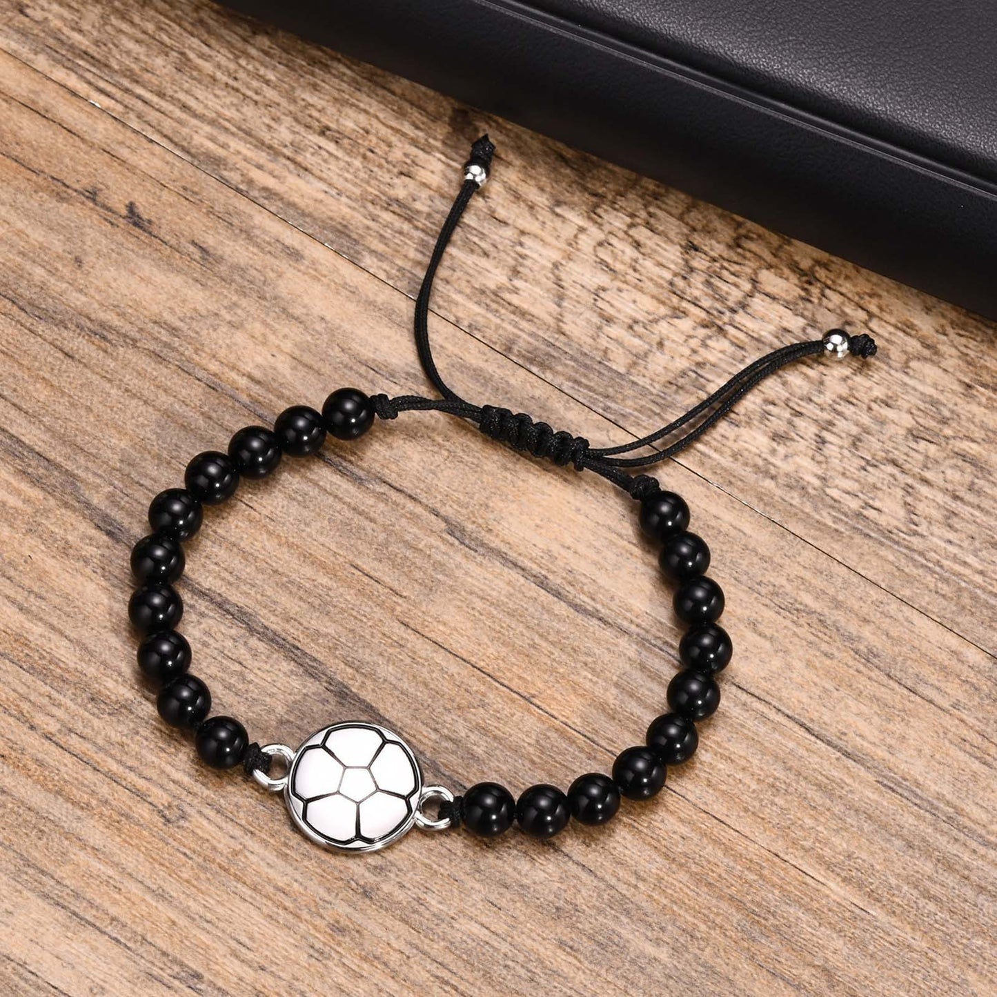 Stainless Steel Basketball Agate Beaded Woven Men's Bracelet