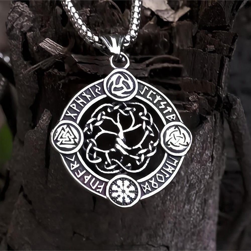 Vintage Nordic Men's Stainless Steel Viking Rune Pendant