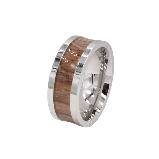 Planderful Jewelry Men's Titanium Steel Wood Grain Ring