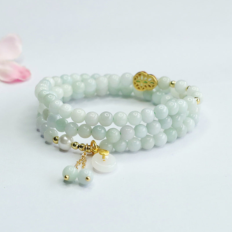 Jadeite Gourd & Peace Buckle Beaded Bracelet